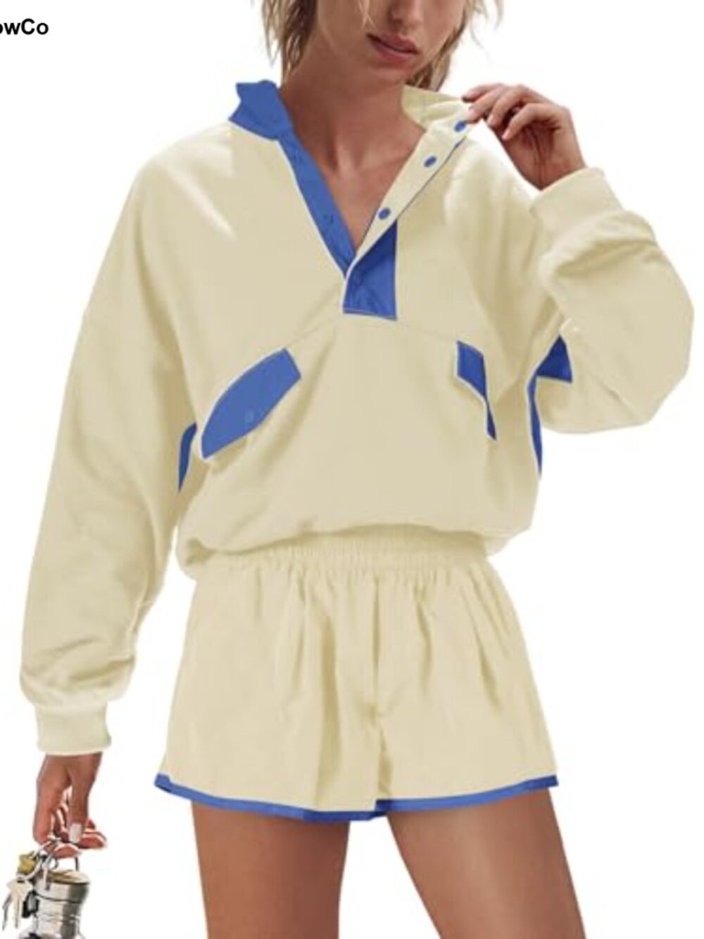 Women's Workout Set 2 Piece Long Sleeve Pullover Sweatshirt & Shorts Activewear